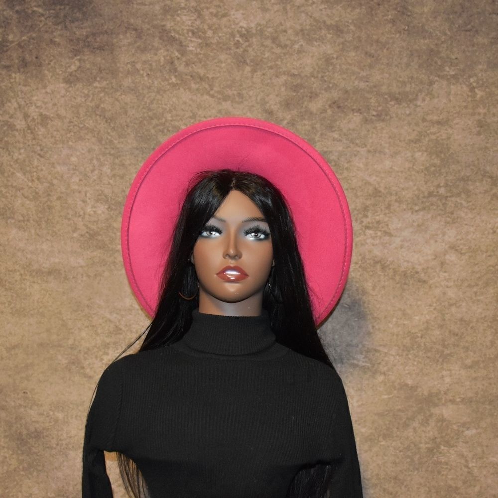 Pink Large Wide Brim Fedora Hat - Picture 2 of 4